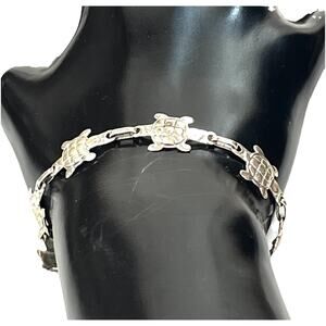 TAXCO 925 Sterling Silver Sea Turtle Tortoise / Lucky Turtle Link Bracelet- 8”